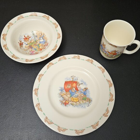 Vtg Royal Doulton Bunnykins 3 pc. English Fine Bone China – Plate, Bowl, Cup - Picture 3 of 16